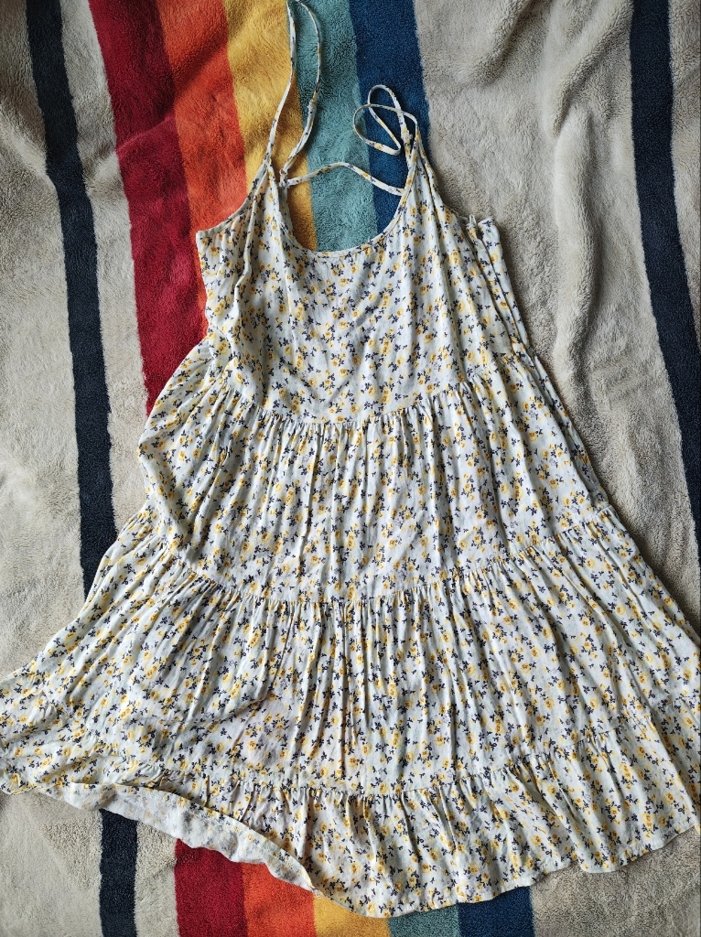 H&M White and Yellow Floral Spaghetti Strap Dress